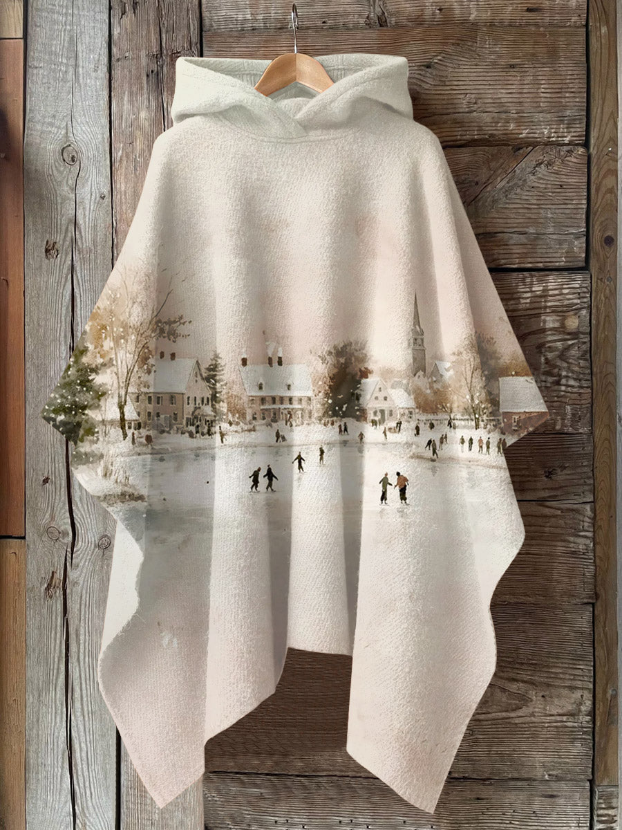 Winter Christmas Art Print Hooded Warm Shawl