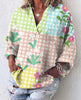 Retro Casual Floral Art V-neck Top