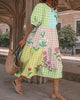Women's Retro Round Neck Puff Sleeve Bohemian Floral Dress