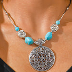 Vintage Hollow Carved Turquoise Pendant