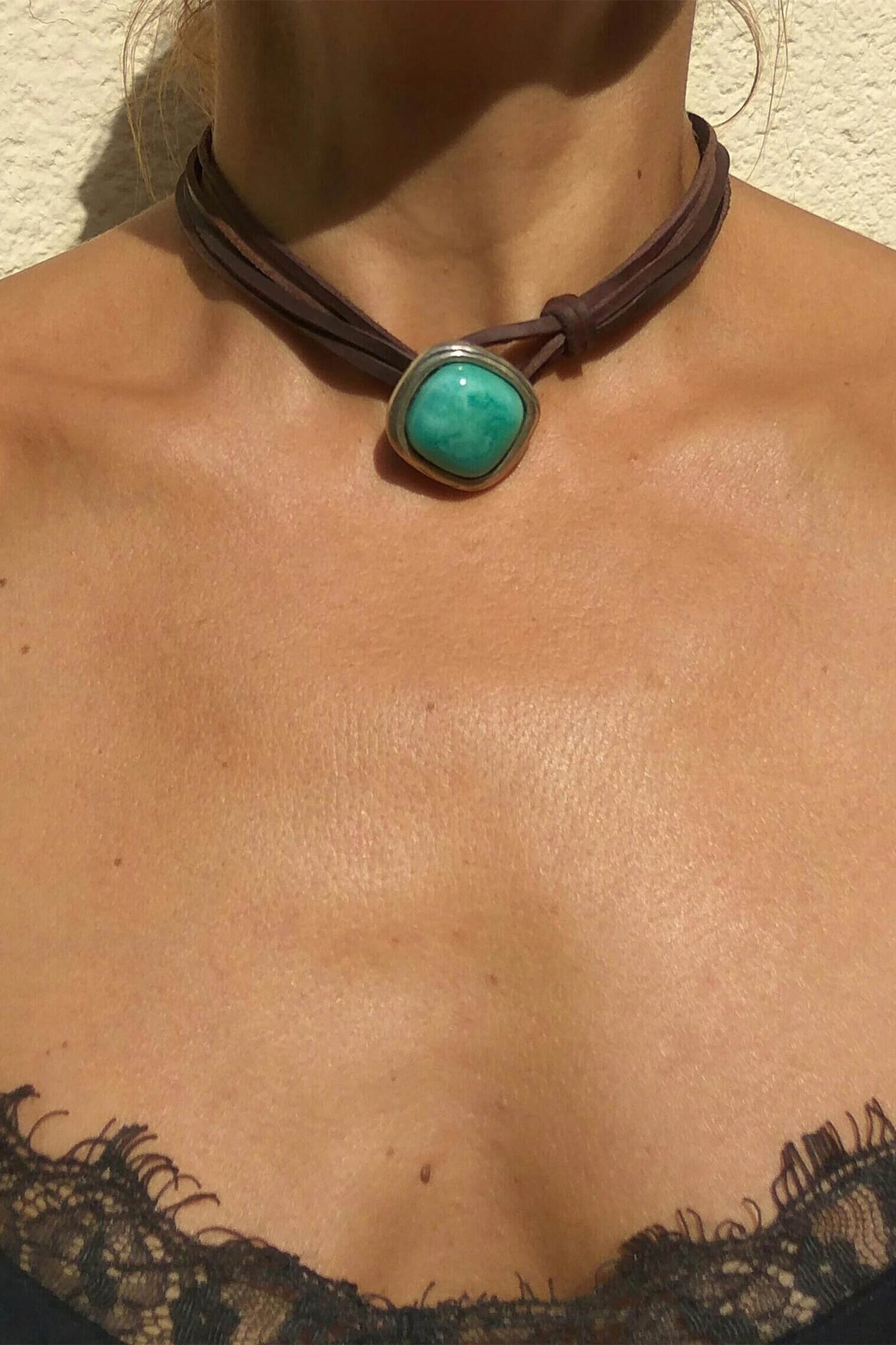 Boho Turquoise Alloy Leather Rope Pendant