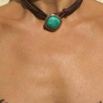 Boho Turquoise Alloy Leather Rope Pendant