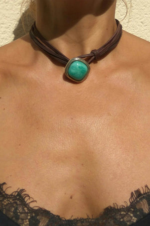 Boho Turquoise Alloy Leather Rope Pendant
