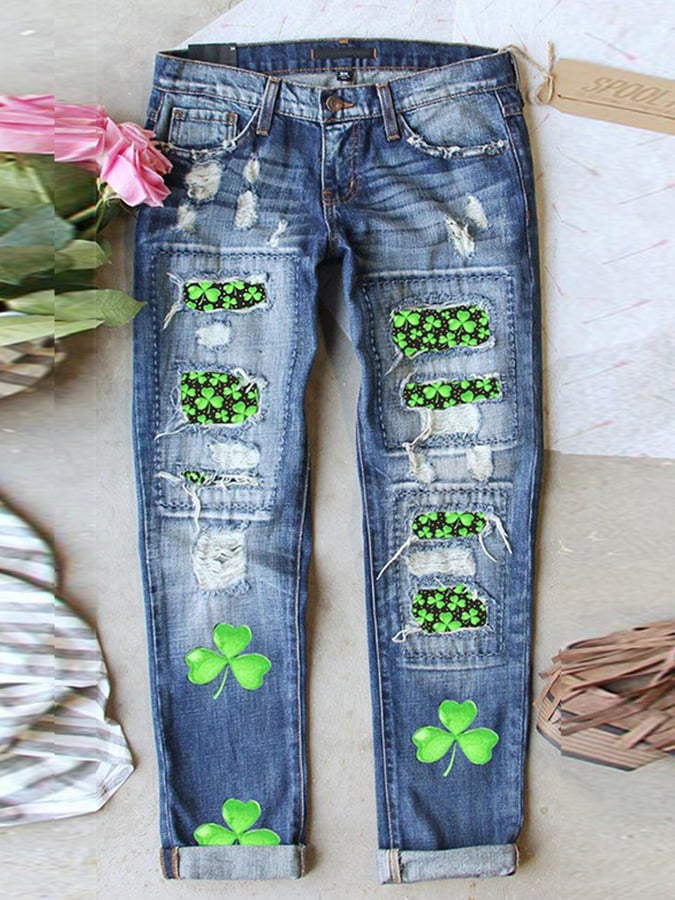 Trefoil Print Jeans