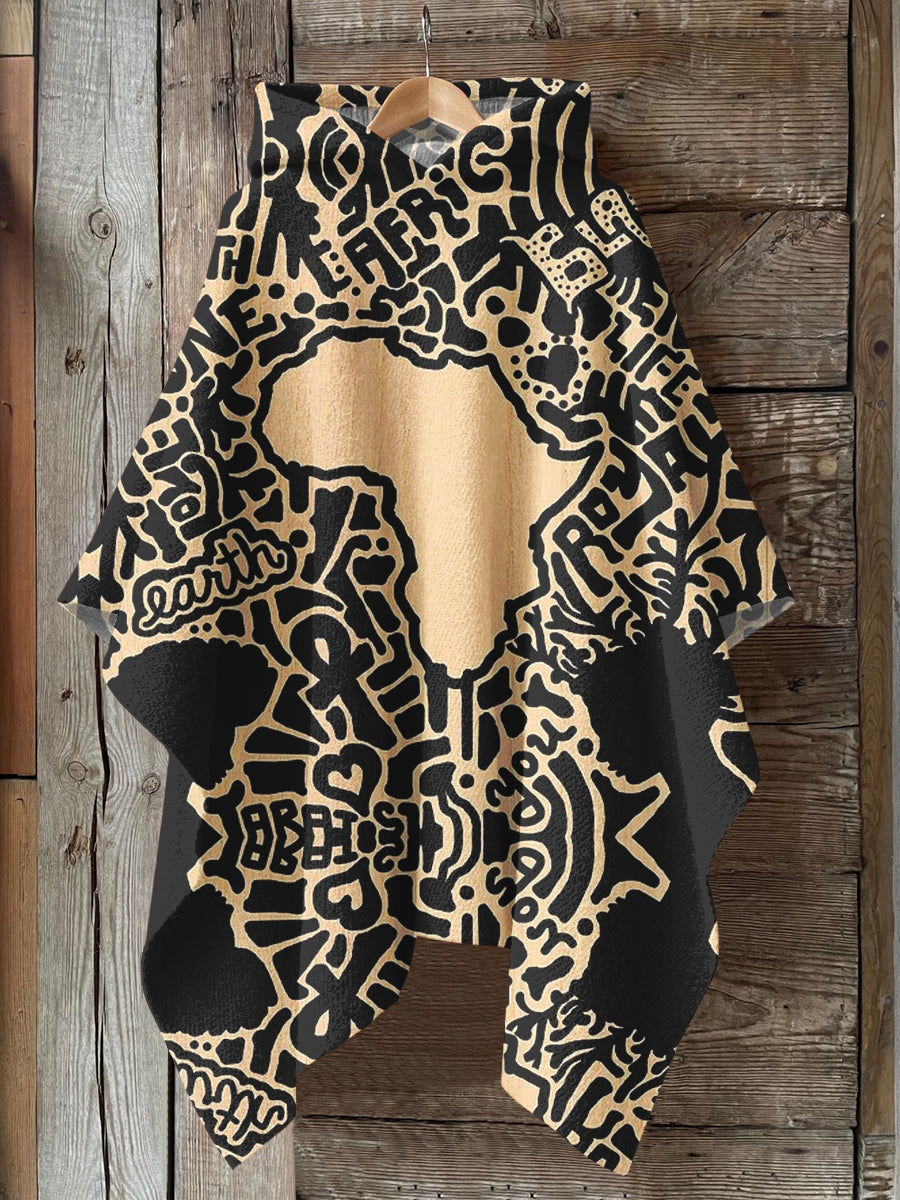 Retro Black African Art Print Hooded Warm Shawl