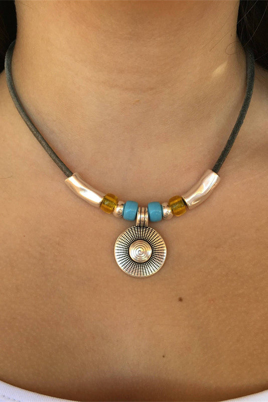 Alloy Round Beaded Boho Wax Rope Chain Necklace