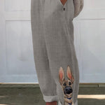 Women's Dog Art Pattern Printed Cotton And Linen Casual Pants