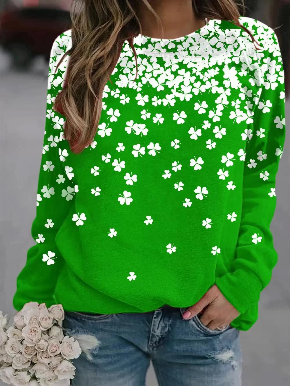 Women's St. Patrick's Day Shamrock Print Sweatshirt
