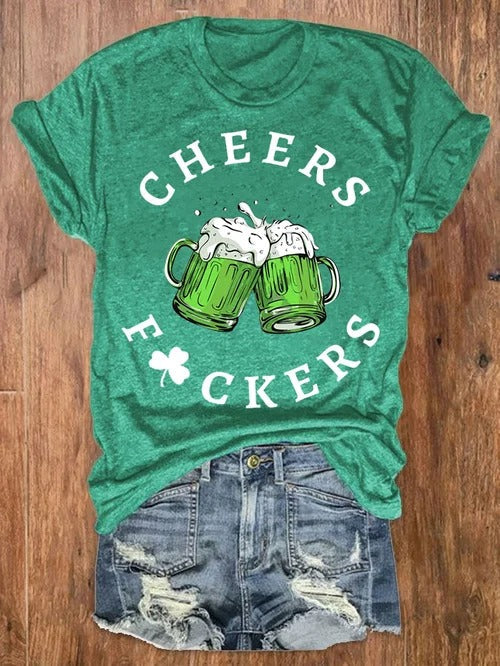 Women's Cheers Fuckers Print Crew Neck T-Shirt
