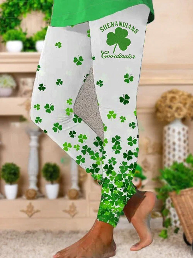 WOMEN'S ST. PATRICK'S DAY LUCKY SHAMROCK  STRETCH LEGGINGS