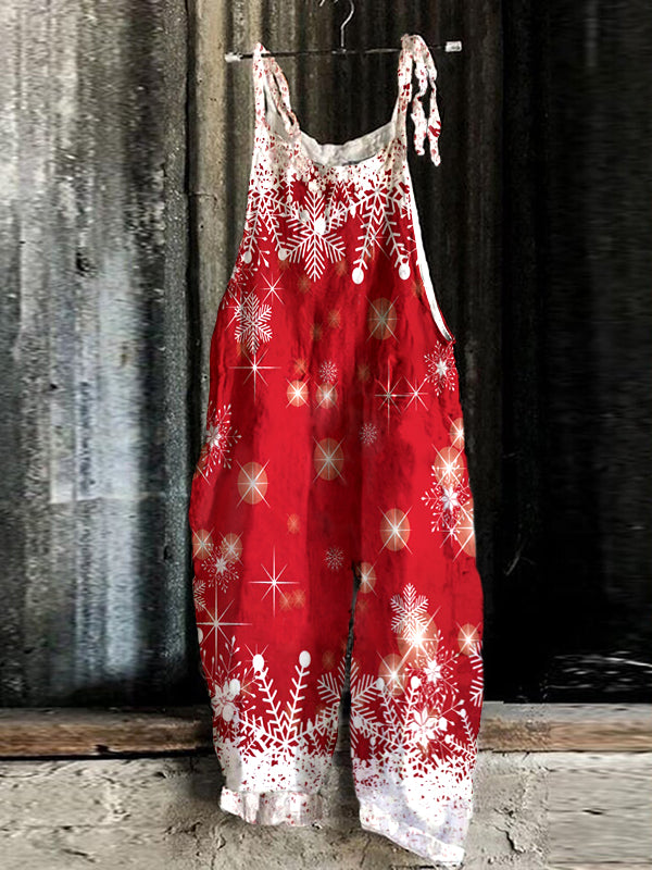 Ladies Christmas Snowflake Print Casual Jumpsuit