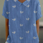 Women's Flowers And Leaves Casual Cotton And Linen Shirt