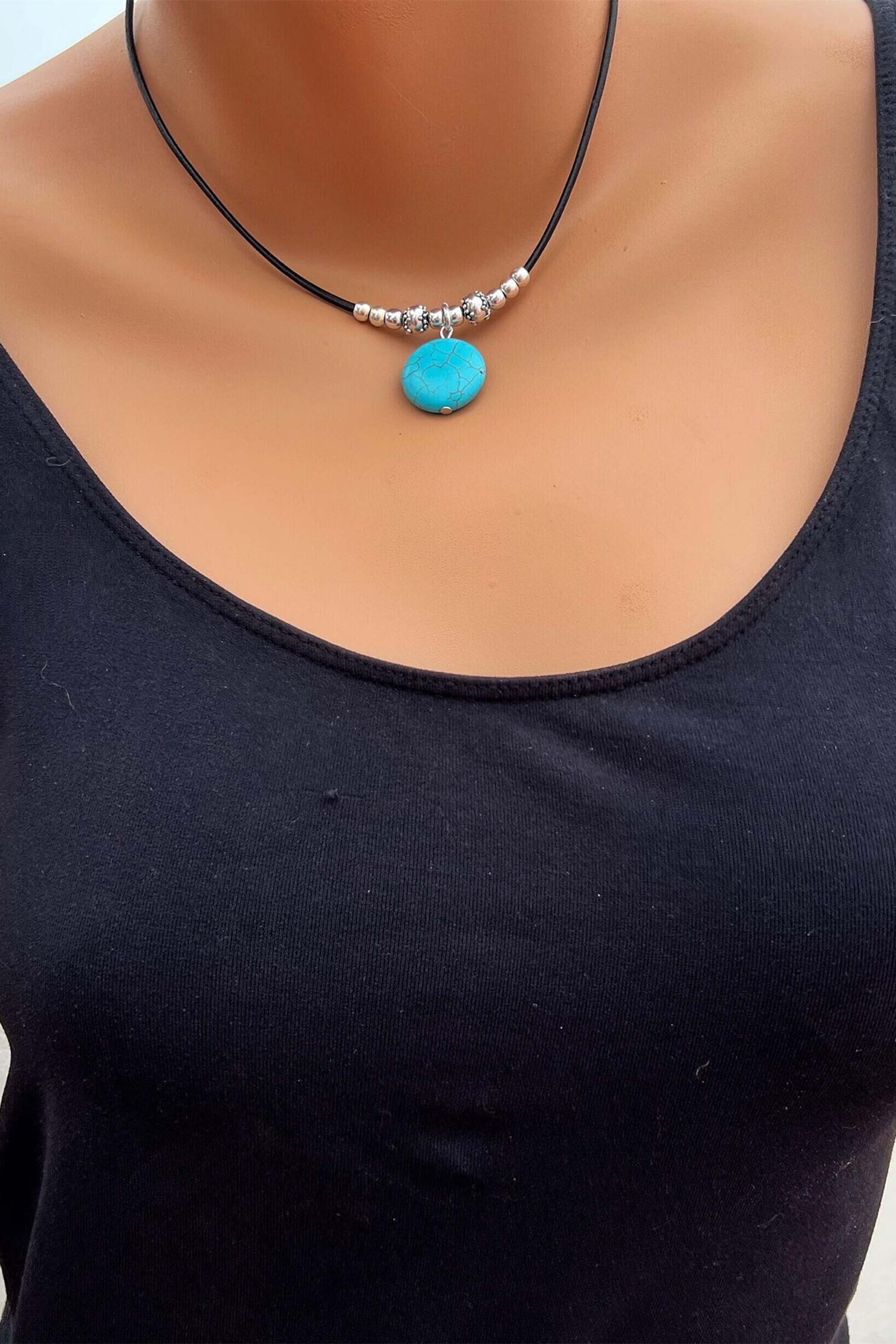 Bohemian turquoise alloy pendant