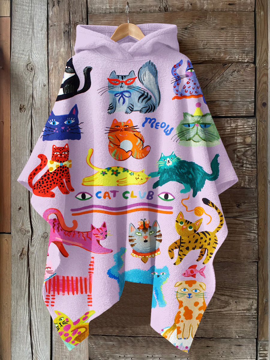 Cat Art Print Hooded Warm Cape