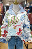 Christmas Ornaments Print Ruched Sleeve Top