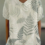 Women's Flower And Leaf Art Pattern Print Casual Cotton And Linen Shirt