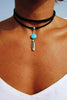 Bohemian velvet turquoise feather collarbone chain