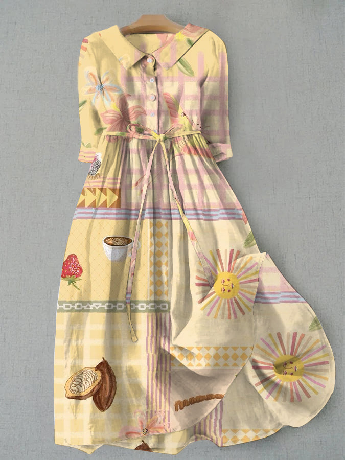 Bohemian Resort Style Beach Print Tie Dress