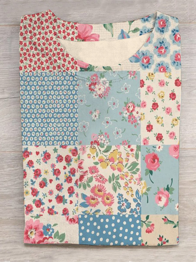 Vintage Floral Print Short-sleeved T-shirt