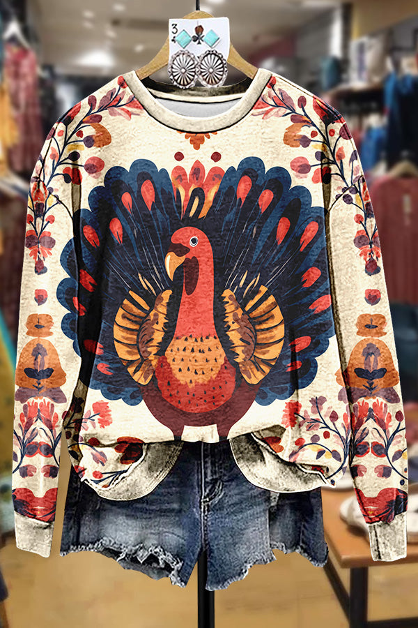 Floral Turkey Print Sweatshirt