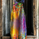Hanging Flowers Oil Painting Loose Fit Jumpsuit