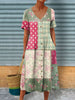 Women's Retro Floral Art Pattern Print Casual Linen Pocket Tunic Dress