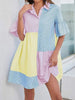 Women's Striped Short Sleeve Color Block Shirt Dress