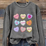 Teacher Conversation Hearts Valentine's Day Print Casual Sweatshirt