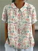 Watercolor Rose Garden Seamless Repeat Pattern Printed Women's Casual Cotton And Linen Shirt
