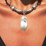 Leather Rope Feather Pendant Retro Handmade Necklace