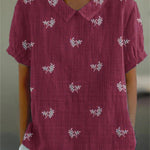 Women's Flowers And Leaves Casual Cotton And Linen Shirt