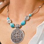 Vintage Hollow Carved Turquoise Pendant