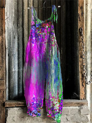 Hanging Flowers Oil Painting Loose Fit Jumpsuit