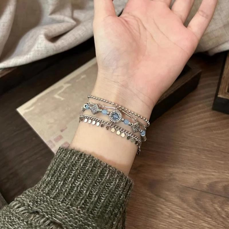 Vintage Layered Blue Tassel Bracelet