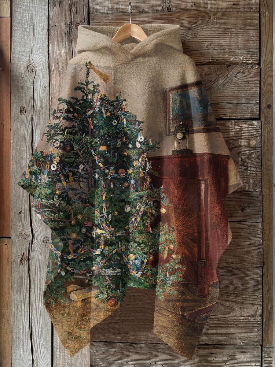 Christmas Tree Art Print Hooded Warm Shawl