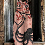 Vintage Octopus Blossom Art Print Loose Jumpsuit