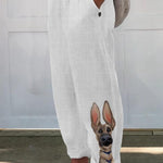 Women's Dog Art Pattern Printed Cotton And Linen Casual Pants