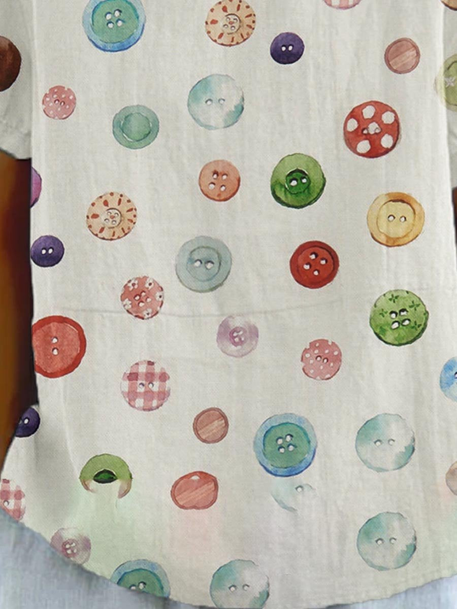 Women's Rainbow Buttons Art Pattern Print Casual Cotton And Linen Shirt