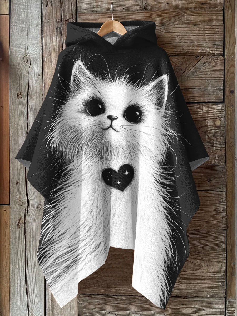 Cat Art Print Hooded Warm Shawl
