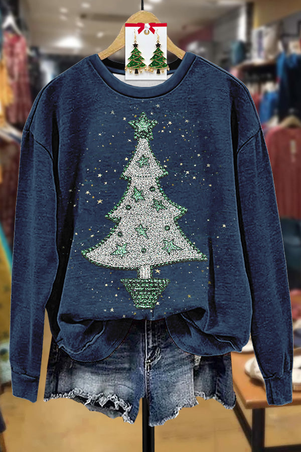Shinny Christmas Tree Print Swatshirt