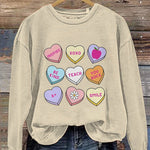 Teacher Conversation Hearts Valentine's Day Print Casual Sweatshirt