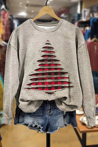 Plaid Christmas Tree Print Casual Sweatsihrt