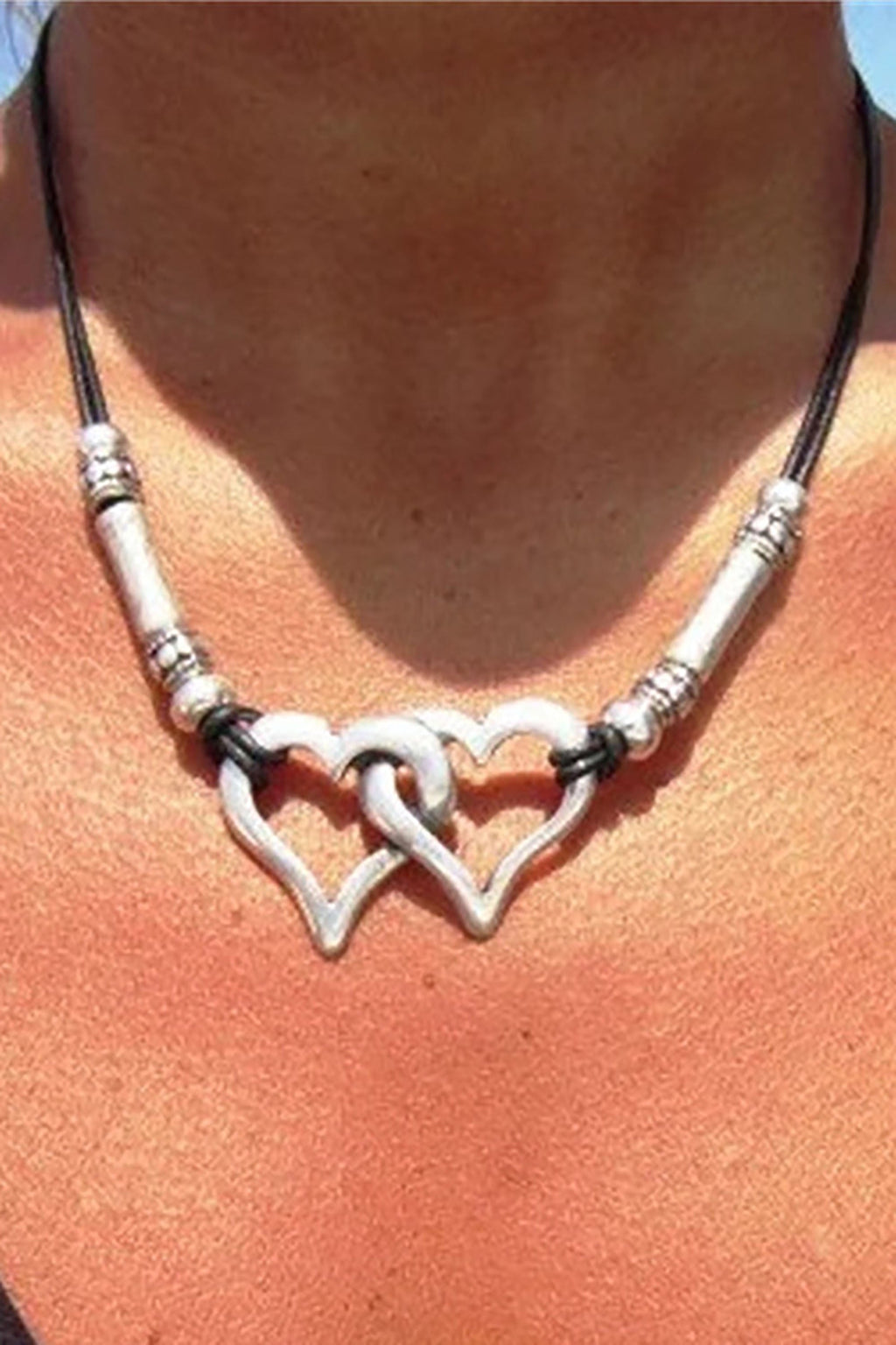 Cowhide Rope Heart Design Pendant Fashion Necklace