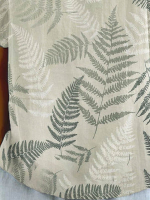Women's Flower And Leaf Art Pattern Print Casual Cotton And Linen Shirt
