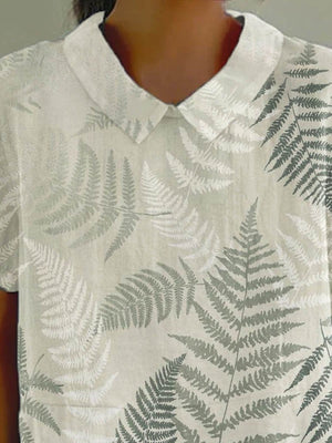 Women's Flower And Leaf Art Pattern Print Casual Cotton And Linen Shirt