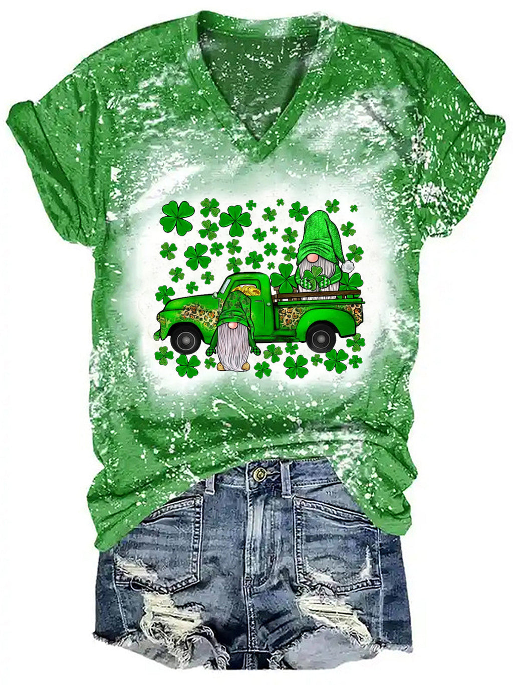 WOMEN'S GNOME CLOVER CAR PRINT TOP