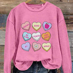 Teacher Conversation Hearts Valentine's Day Print Casual Sweatshirt