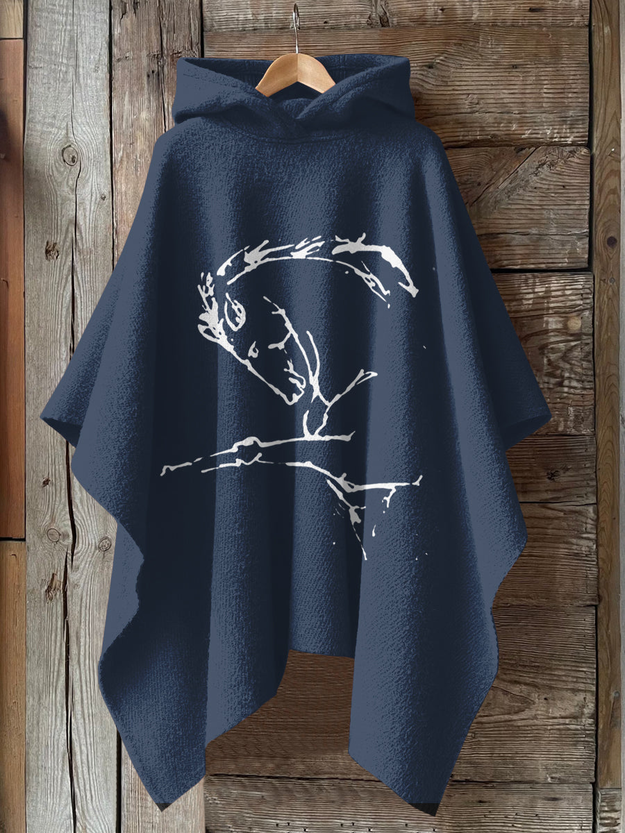 Horse Art Print Hooded Warm Shawl