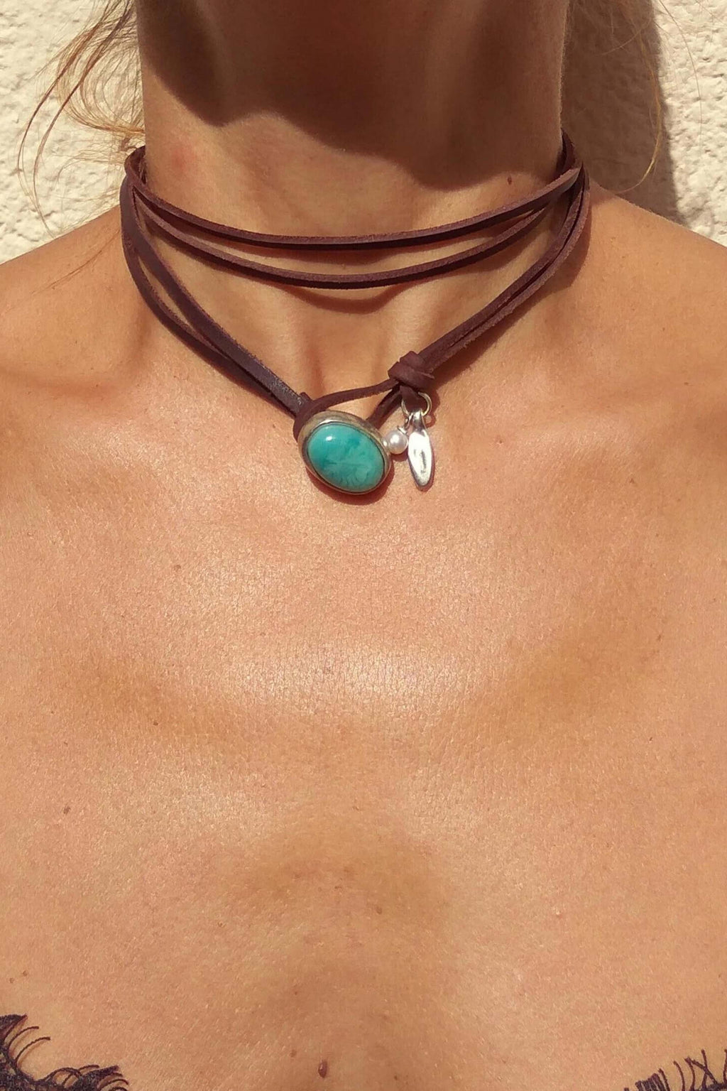 Boho Leather Rope Turquoise Pendant