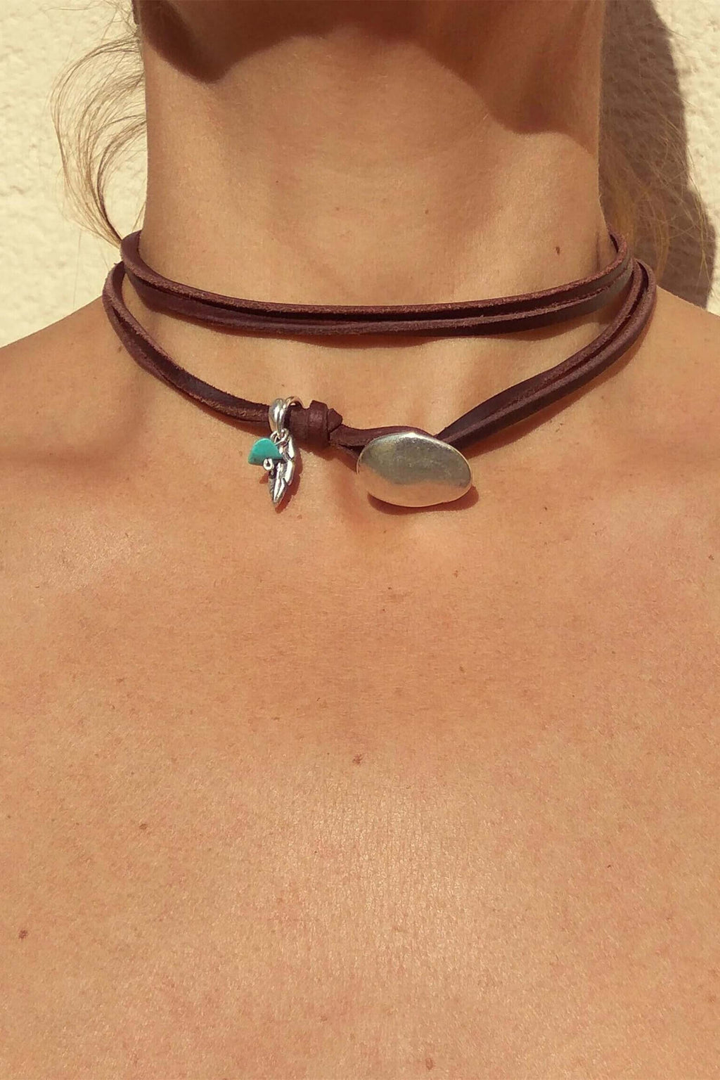 Boho style turquoise alloy double layer pendant